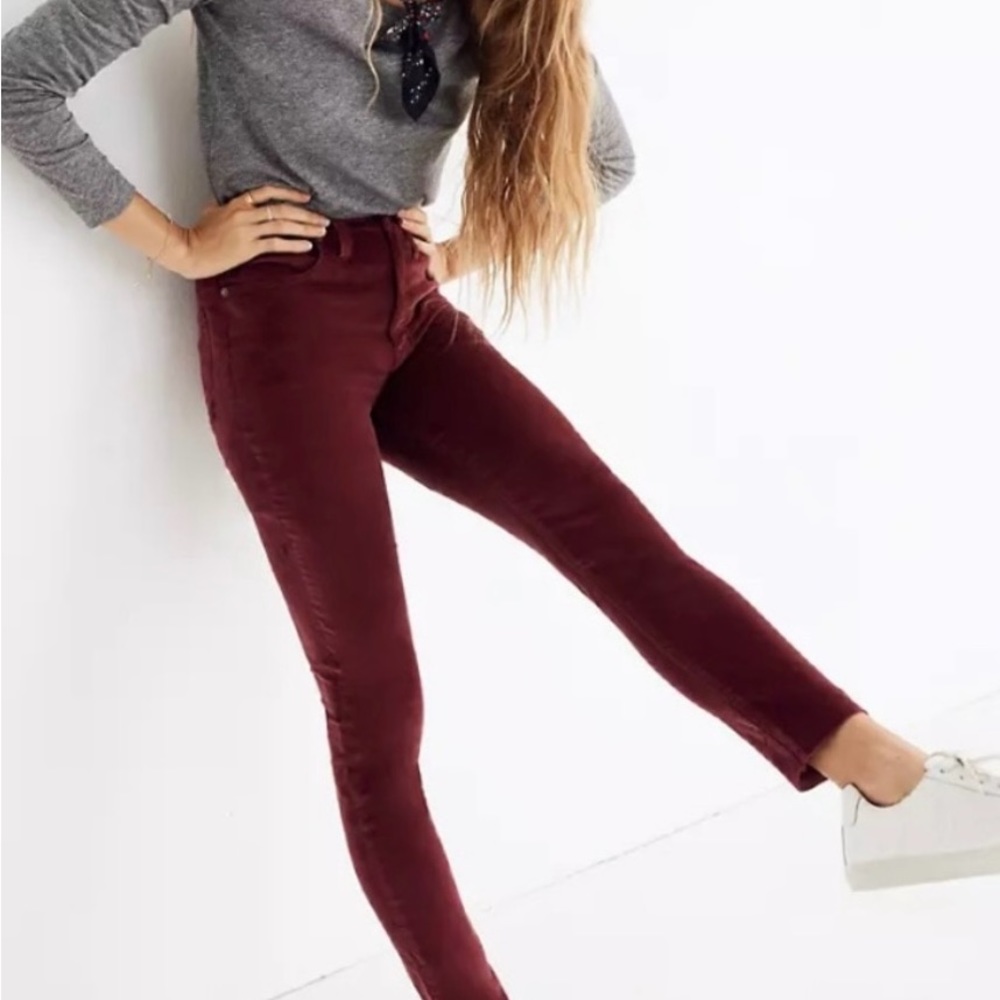 Madewell burgundy suede velvet 10” high-rise skinny pants
